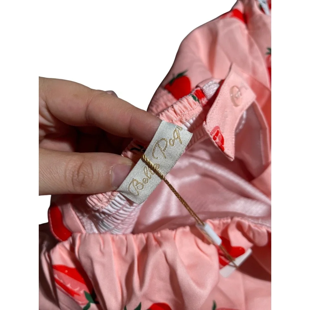 Bella Poque Pink Strawberry Print Fit and‎ Flare Dress Sleeveless - Picture 10 of 12